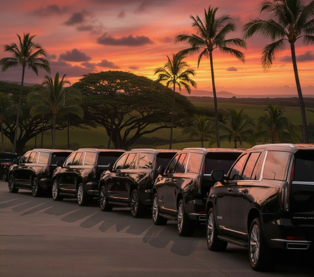 Aloha Maui Limousine SUV fleet at sunset